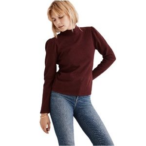Madewell Plush Mockneck Puff-Sleeve Burgundy Top Women’s Size S NWT